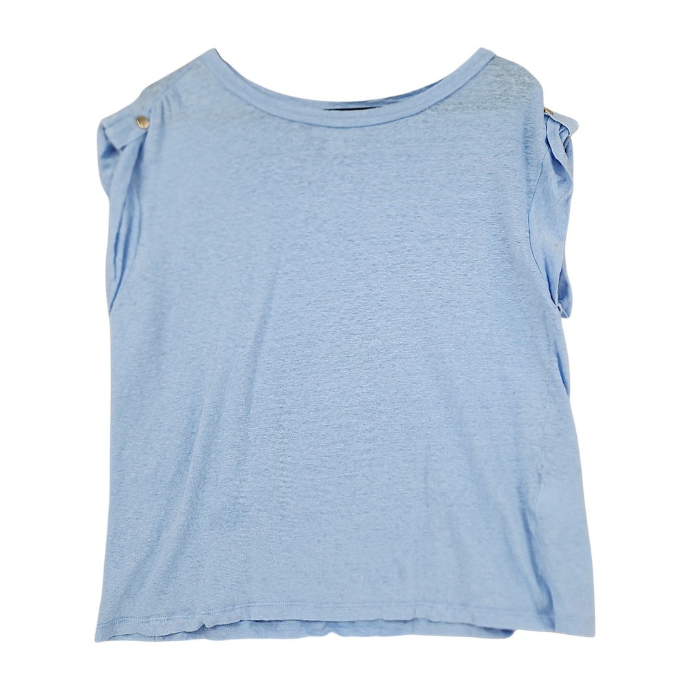 Charter Club Luxury Linen Top XL Wom Blue Cap Sleeve Tee Nautical Coastalgrandma